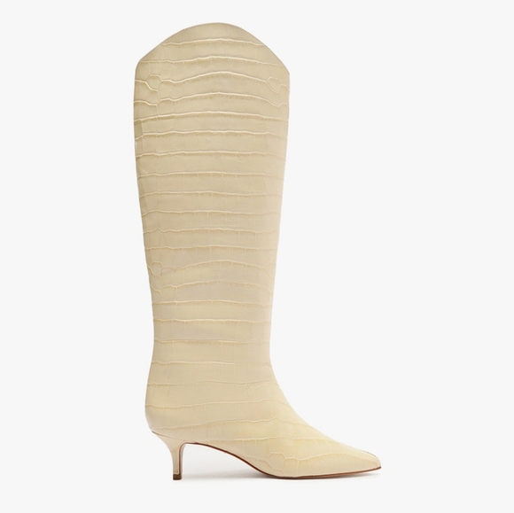 Maryana Lo Crocodile-Embossed Leather Boot Off-White Kitten Heel Women's 7.5 EUC - Picture 1 of 9
